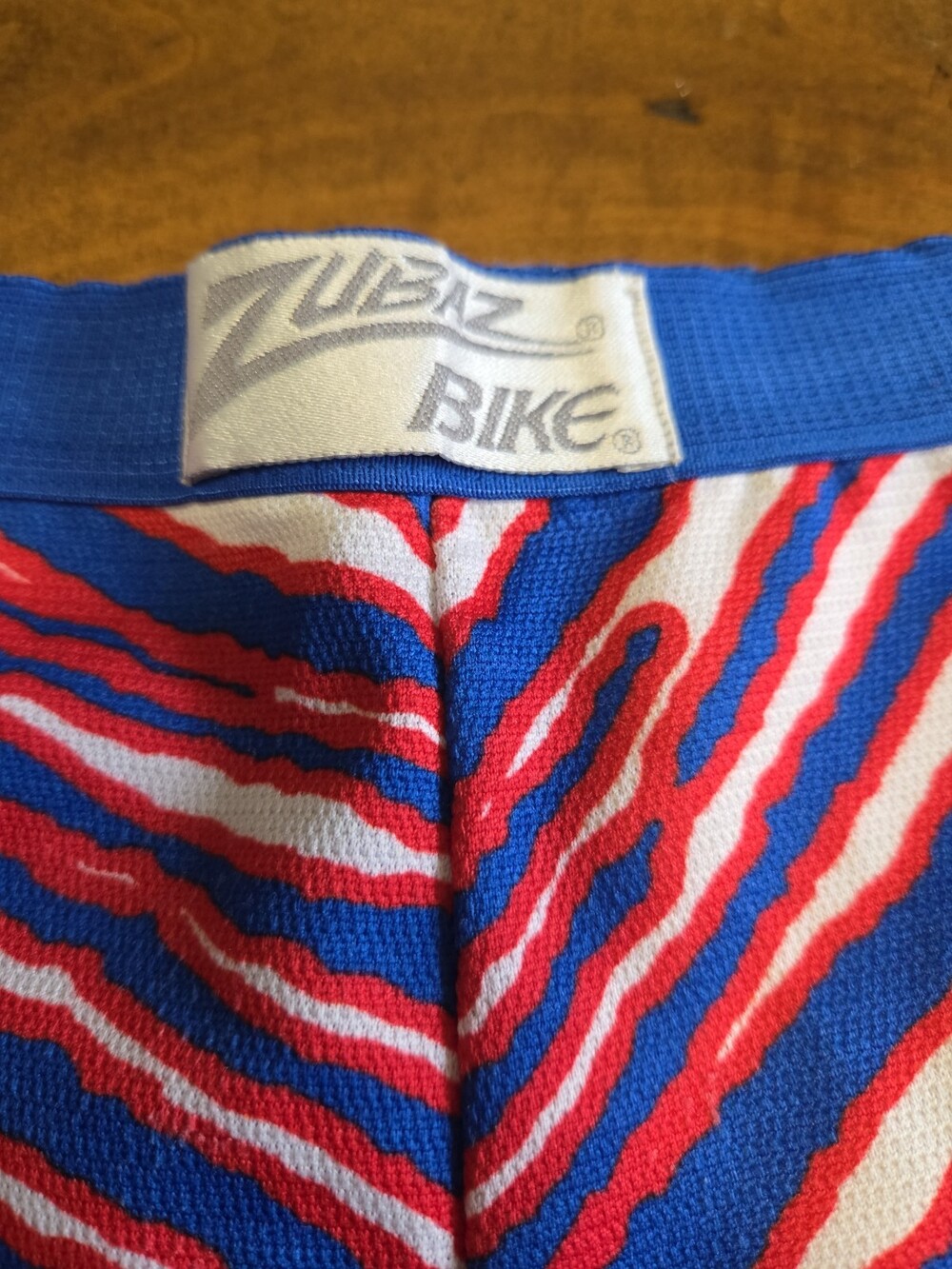 Vintage 90s Zubaz Bike Shorts Medium Red White Blue Zebra Spandex 1990s - Picture 7 of 9